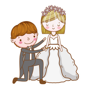 情侣婚礼可爱卡通插图平面设计图片