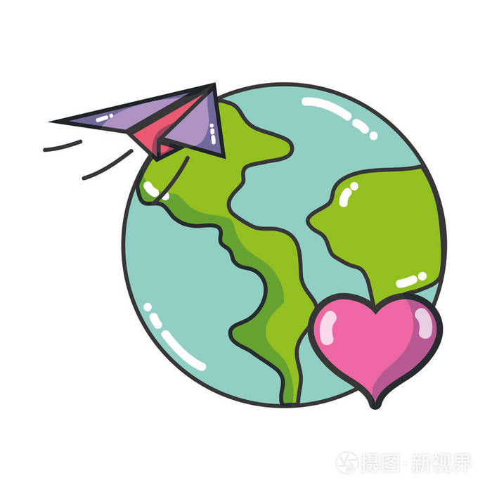 纸飞机环游世界旅行矢量插图平面设计插画-正版商用图片1791g2-摄图新