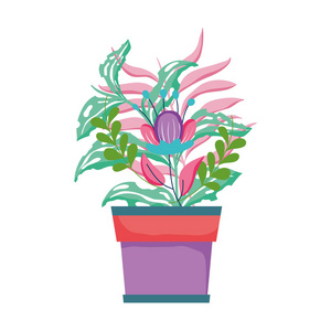 可爱的家庭植物花装饰插图设计