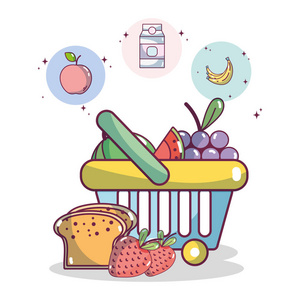 食品杂货和健康食品矢量图平面设计