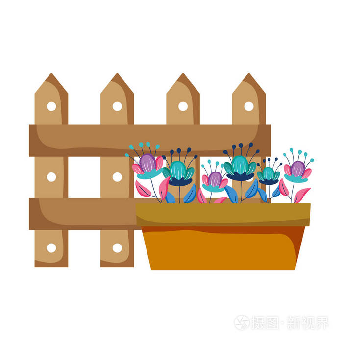可爱的花屋植物围栏矢量插图设计插画 正版商用图片1795 摄图新视界