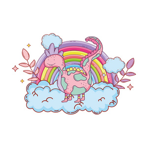 云矢量插图设计中彩虹的童话恐龙照片
