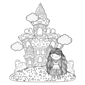 魔术现场可爱的小仙女与城堡在现场矢量插图设计照片