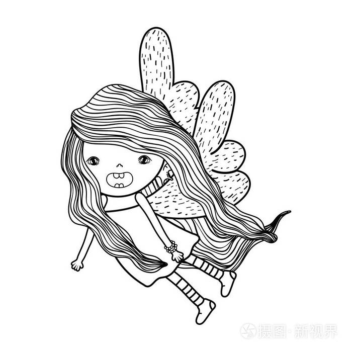 可爱的小仙女蝴蝶翅膀字符矢量插图设计