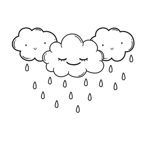 可爱的云，微笑的雨，卡通矢量插图，平面设计