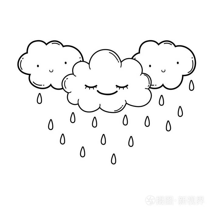 可爱的云微笑的雨卡通矢量插图平面设计