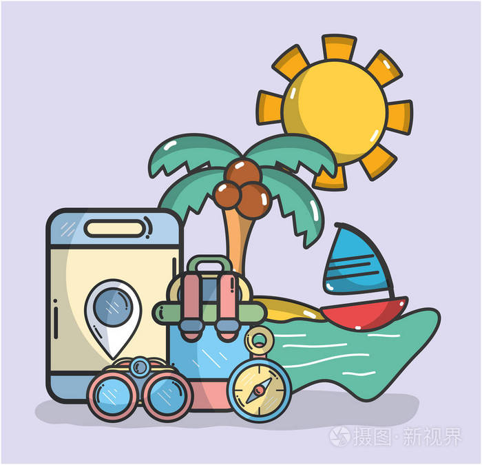 旅游元素卡通矢量图平面设计