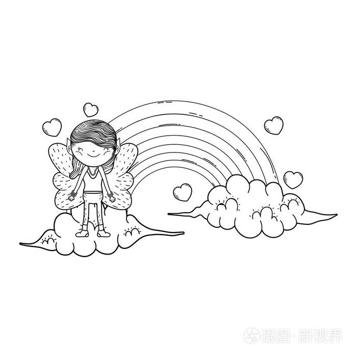 可爱的小仙女与彩虹和云矢量插图设计插画-正版商用图片1793da-摄图新