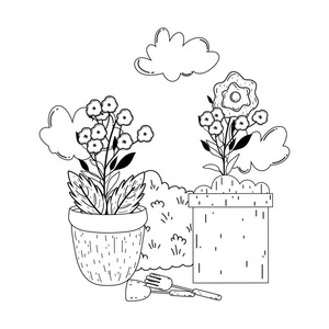 花园灌木与花卉矢量插图设计