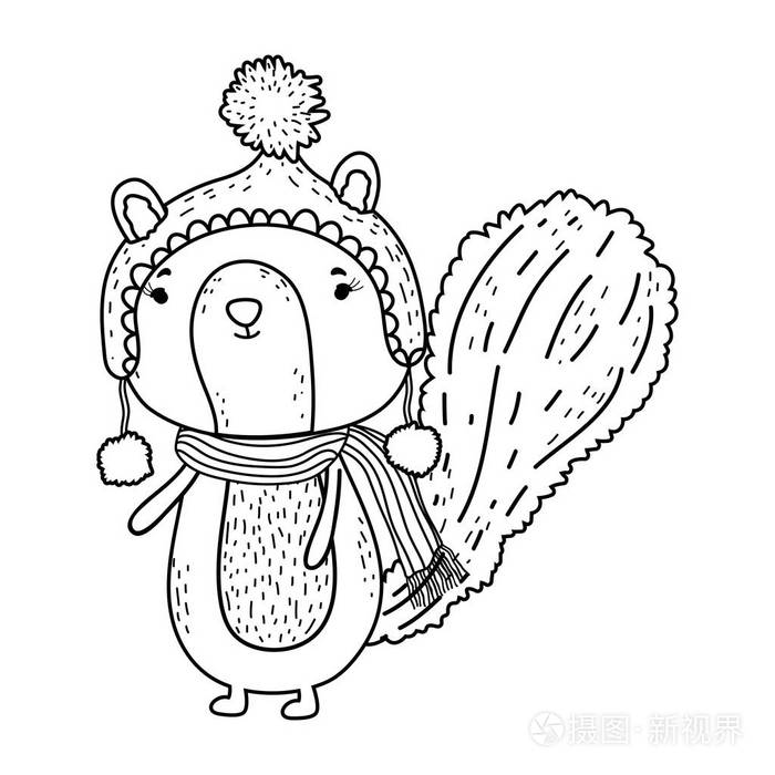 带帽子和围巾的可爱小花栗鼠矢量插图设计插画-正版商用图片1793q9-摄
