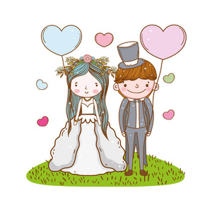 情侣婚礼可爱卡通矢量化