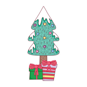 圣诞快乐树图标矢量插图设计