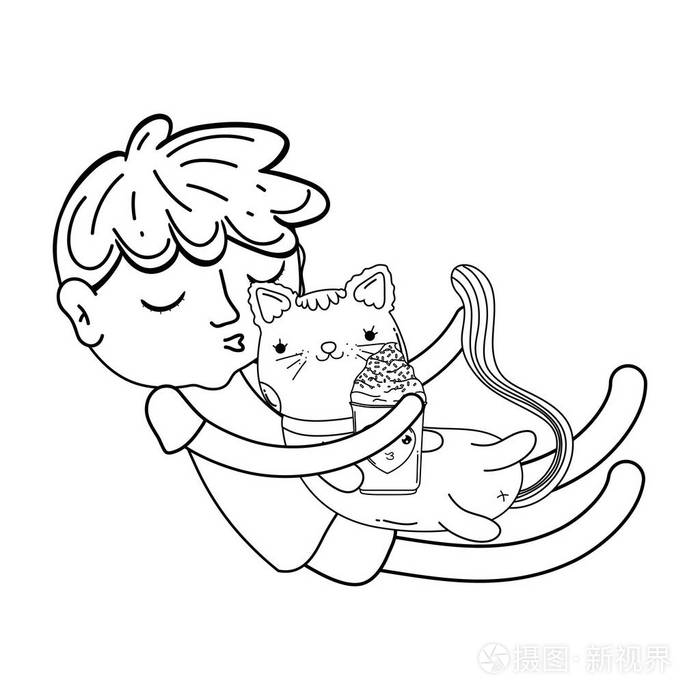 小男孩猫卡瓦伊字符矢量插图设计插画-正版商用图片179459-摄图新视界