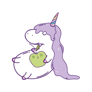 苹果的爱可爱的独角兽,苹果kawaii字符矢量插图设计照片