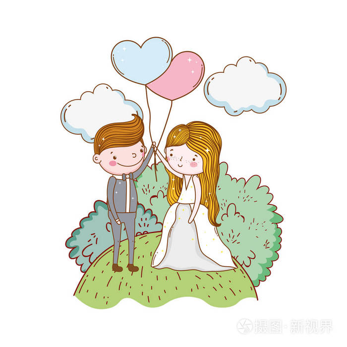 情侣婚礼可爱卡通矢量化