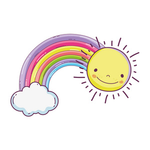 可爱的童话彩虹太阳矢量插图设计