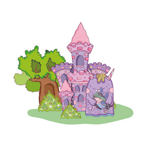 小仙女与怪物在城堡矢量插图设计