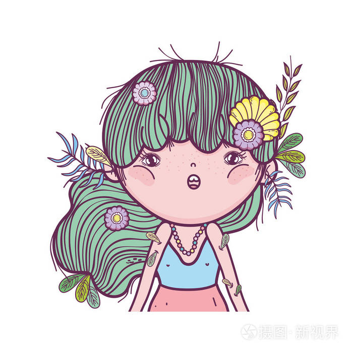 可爱的小仙女精灵耳朵字符矢量插图设计