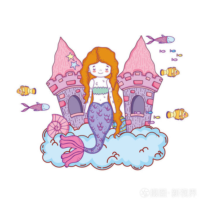 美人鱼与城堡海底场景矢量图设计插画-正版商用图片1796f4-摄图新视界