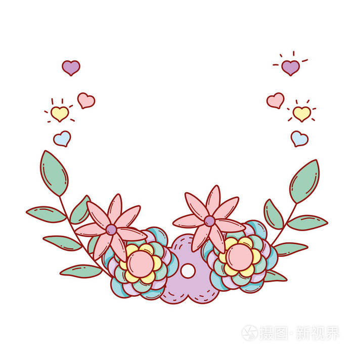 可爱的花与叶冠矢量插图设计