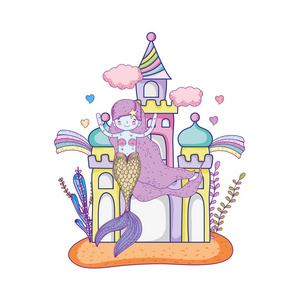 海底美人鱼美人鱼与城堡海底场景矢量图设计照片