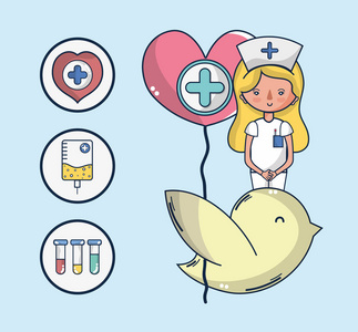 献血女护士心脏卡通矢量图平面设计