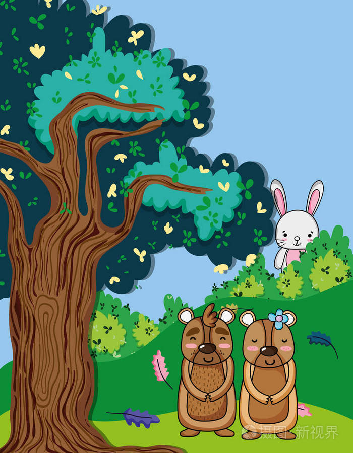 可爱的家庭熊在丛林卡通矢量插图平面设计插画-正版商用图片179792-摄