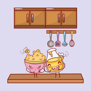 厨房架子厨具和配料图标卡通卡瓦伊可爱卡通