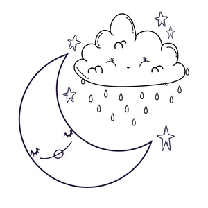 云和月亮可爱的卡通矢量图平面设计