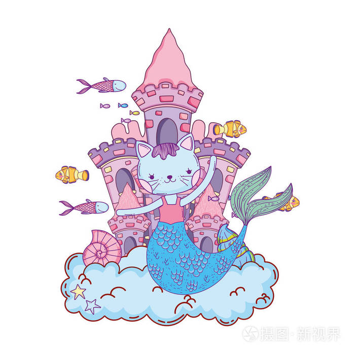 可爱的女仆城堡海底矢量图设计