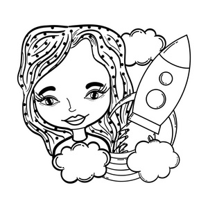 女子火箭流行艺术人物矢量插图设计