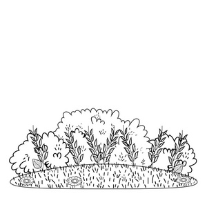 草丛可爱卡通户外矢量插图平面设计