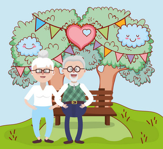 爷爷奶奶爱一对情侣一起公园卡通矢量图平面设计