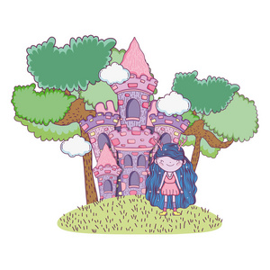 可爱的小仙女城堡字符矢量插图设计