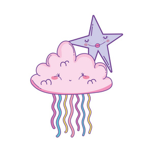 云彩和星星微笑着五彩彩虹可爱的卡通矢量插图图形设计照片