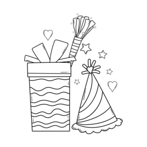 生日礼物盒，帽子，可爱的卡通矢量插图，平面设计