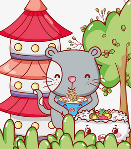 猫和日本食物可爱的Kawaii漫画