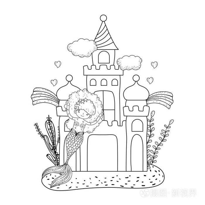 美人鱼与城堡海底场景矢量图设计插画-正版商用图片1799ij-摄图新视界