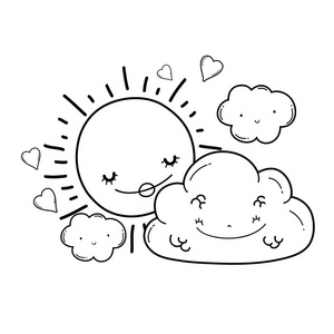 心灵阳光太阳和云朵带着心灵微笑卡通矢量插图平面设计照片