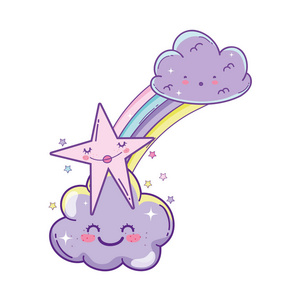 有彩虹卡通的云和星星