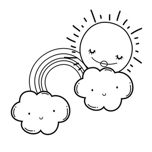 卡通彩虹太阳图片-卡通彩虹太阳素材-卡通彩虹太阳插画-摄图新视界