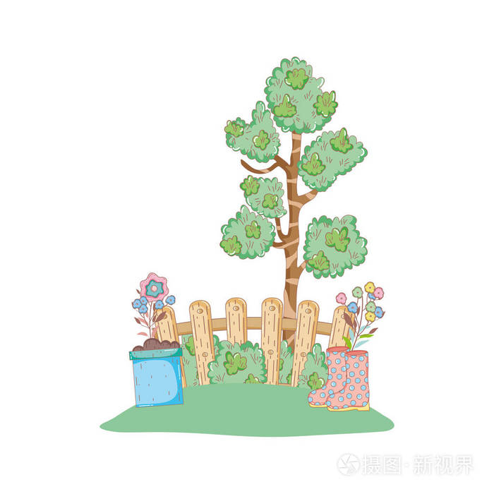 篱笆矢量图设计的乔木植物