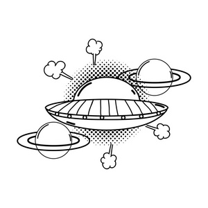 UFO飞行行星流行艺术风格矢量插图设计