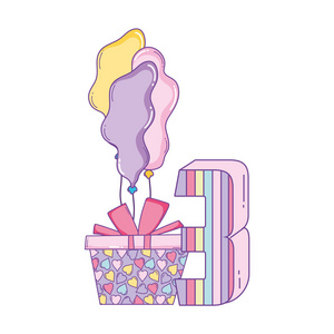 儿童生日礼物蜡烛可爱卡通矢量插图平面设计