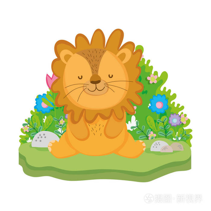 可爱的小狮子字符矢量插图设计