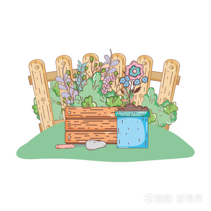 花园灌木与花卉矢量插图设计插画-正版商用图片179bce-摄图新视界