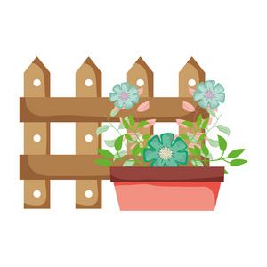 可爱的花屋植物围栏矢量插图设计