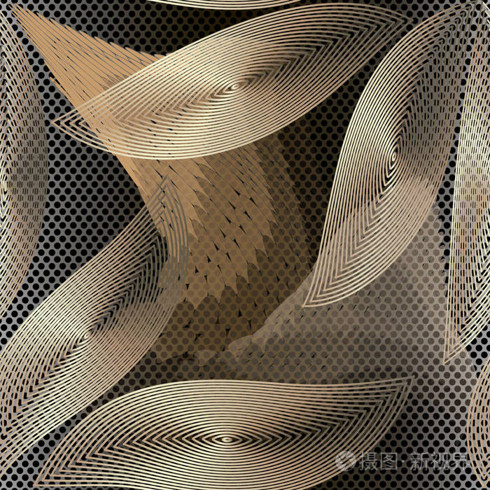 现代观赏抽象三维矢量无缝图案几何半色调背景花叶装饰与线条艺术巫术