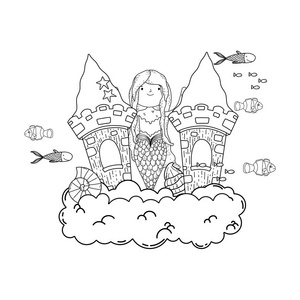 美人鱼与城堡海底场景矢量图设计照片