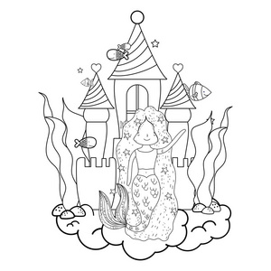 美人鱼与城堡海底场景矢量图设计照片